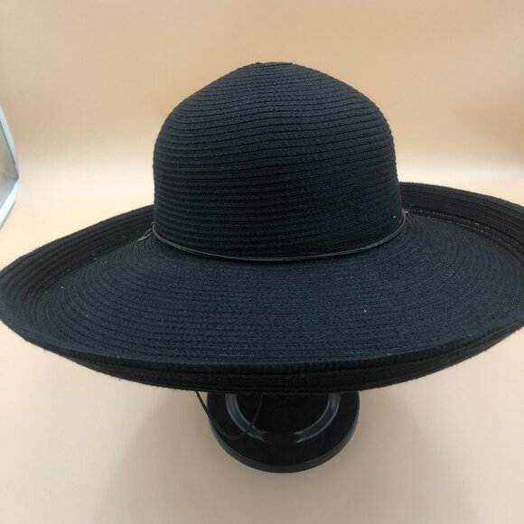 Scala Black Wide-Brim Straw Sun Hat w/ Chin Cord - Picture 2 of 5